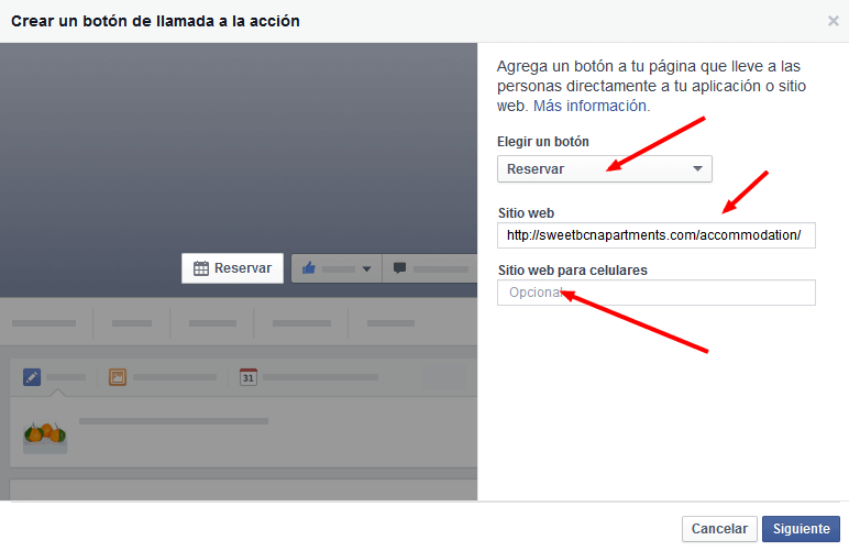 Cómo incluir el botón de llamada a la acción de Facebook
