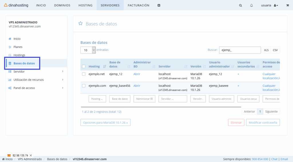 Cómo listar todas las bases de datos de mi VPS?
