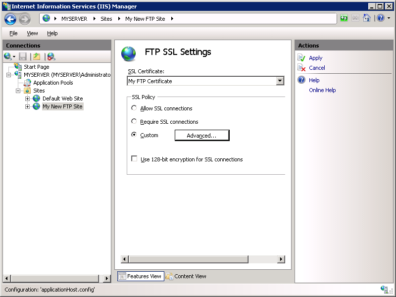 Uso de FTP a través de SSL en IIS 7 | Microsoft Learn