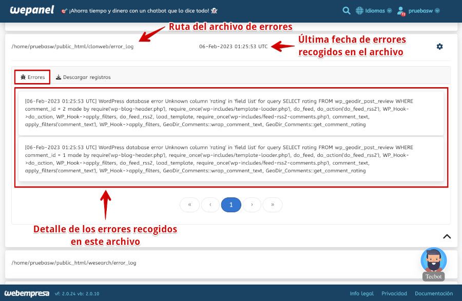 Ver Logs en WordPress, detectando errores - Webempresa