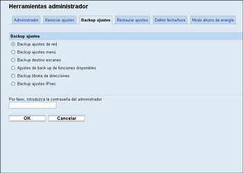 Copia de seguridad de los ajustes de la máquina