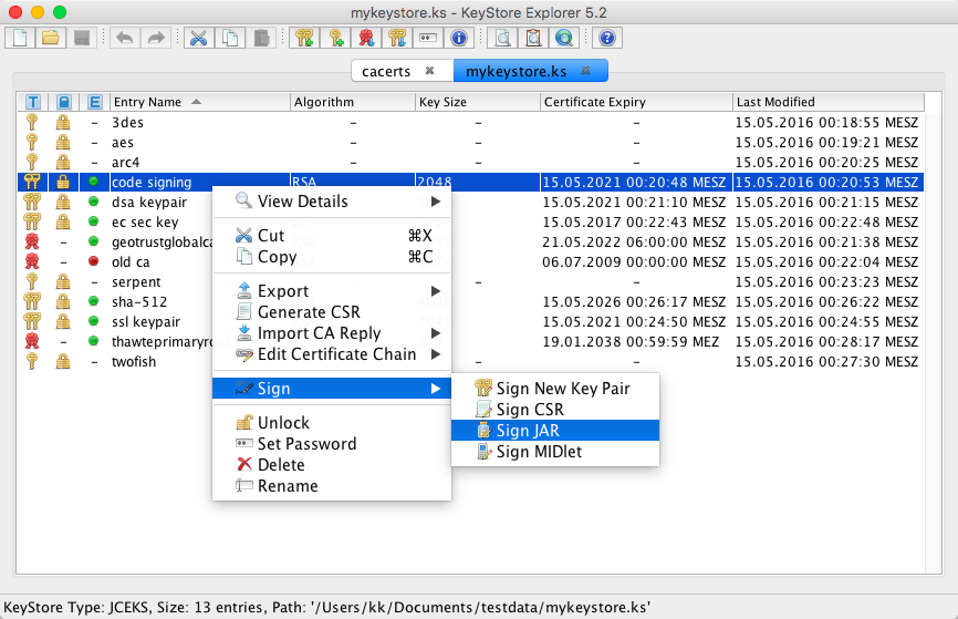 Trabajar con los certificados en Java keystore