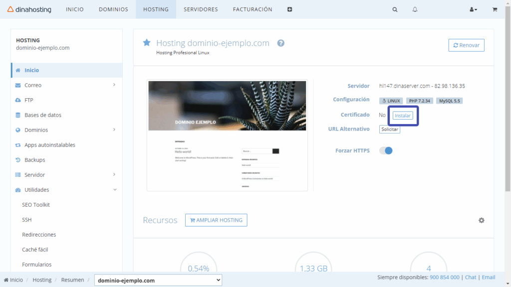 Cómo puedo instalar un certificado externo en mi hosting?