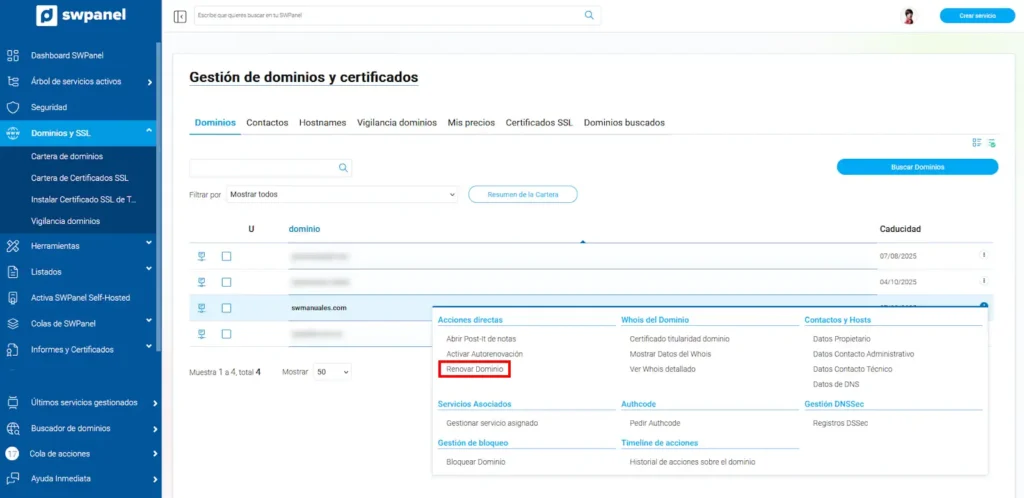 Cómo renovar un dominio desde tu SWPanel
