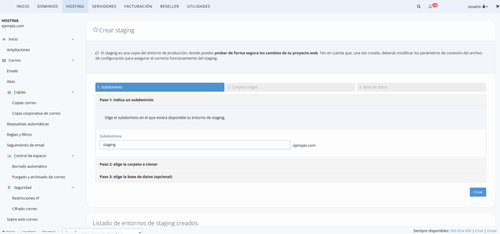 Cómo crear un entorno de staging - Ayuda | dinahosting