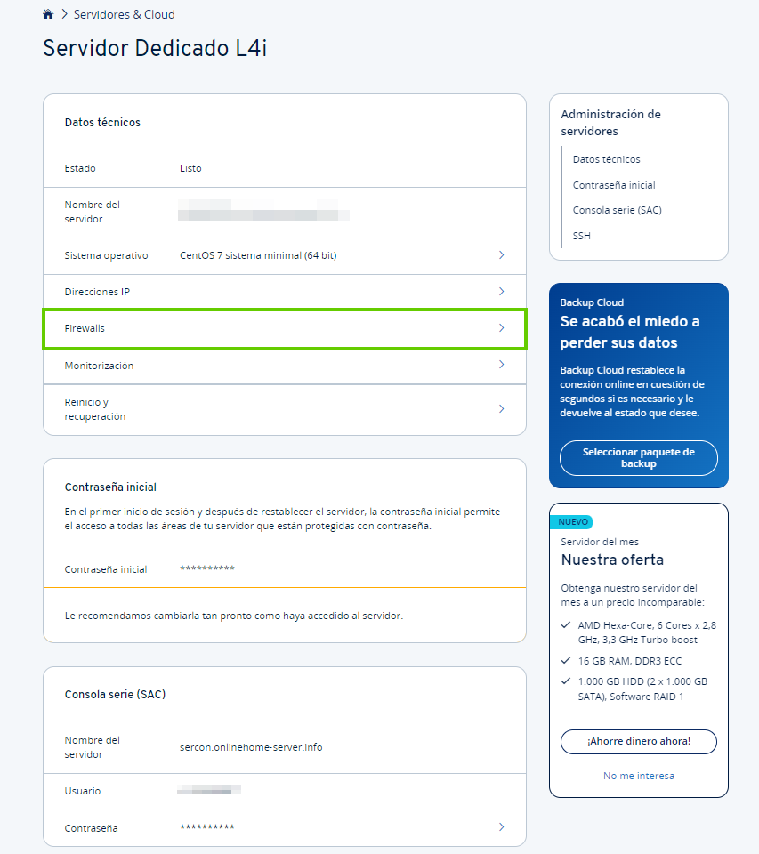 Configurar el firewall (para Servidores Dedicados) - IONOS Ayuda